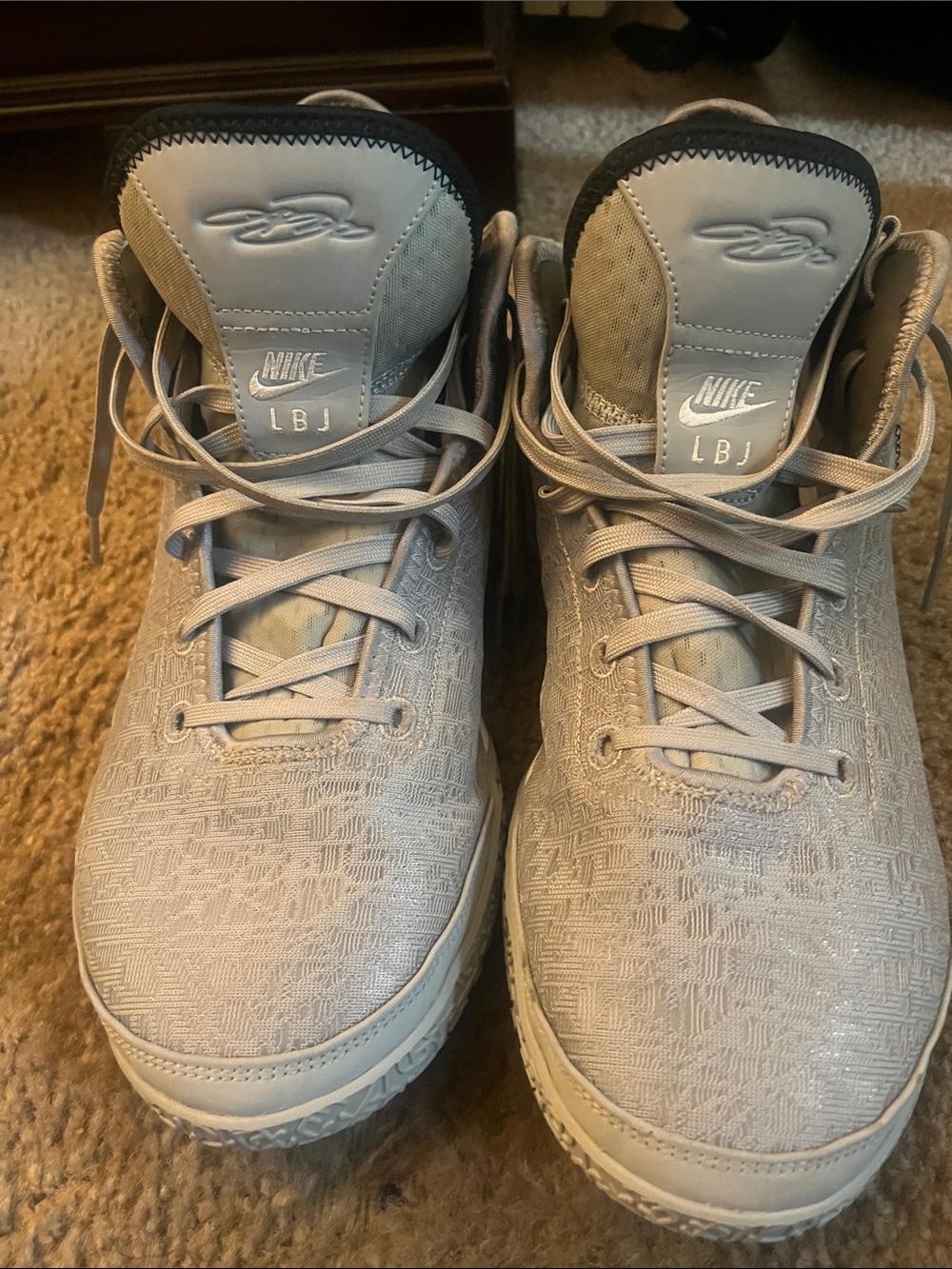 Nike Light Gray Low-Top LBJ NXT Gen Sneakers with White and Metallic Gold Accent - Picture 1 of 4